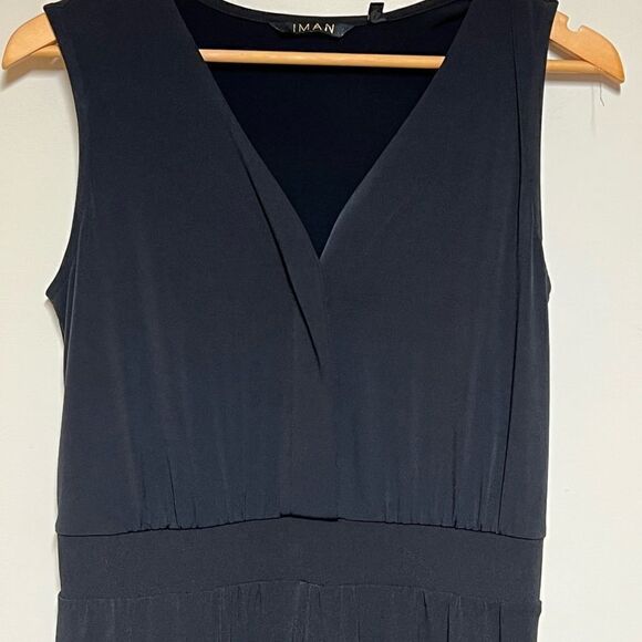 NWT IMAN Global Chic Sweetheart neckline Jersey Jumpsuit Black Sz S - Picture 2 of 7